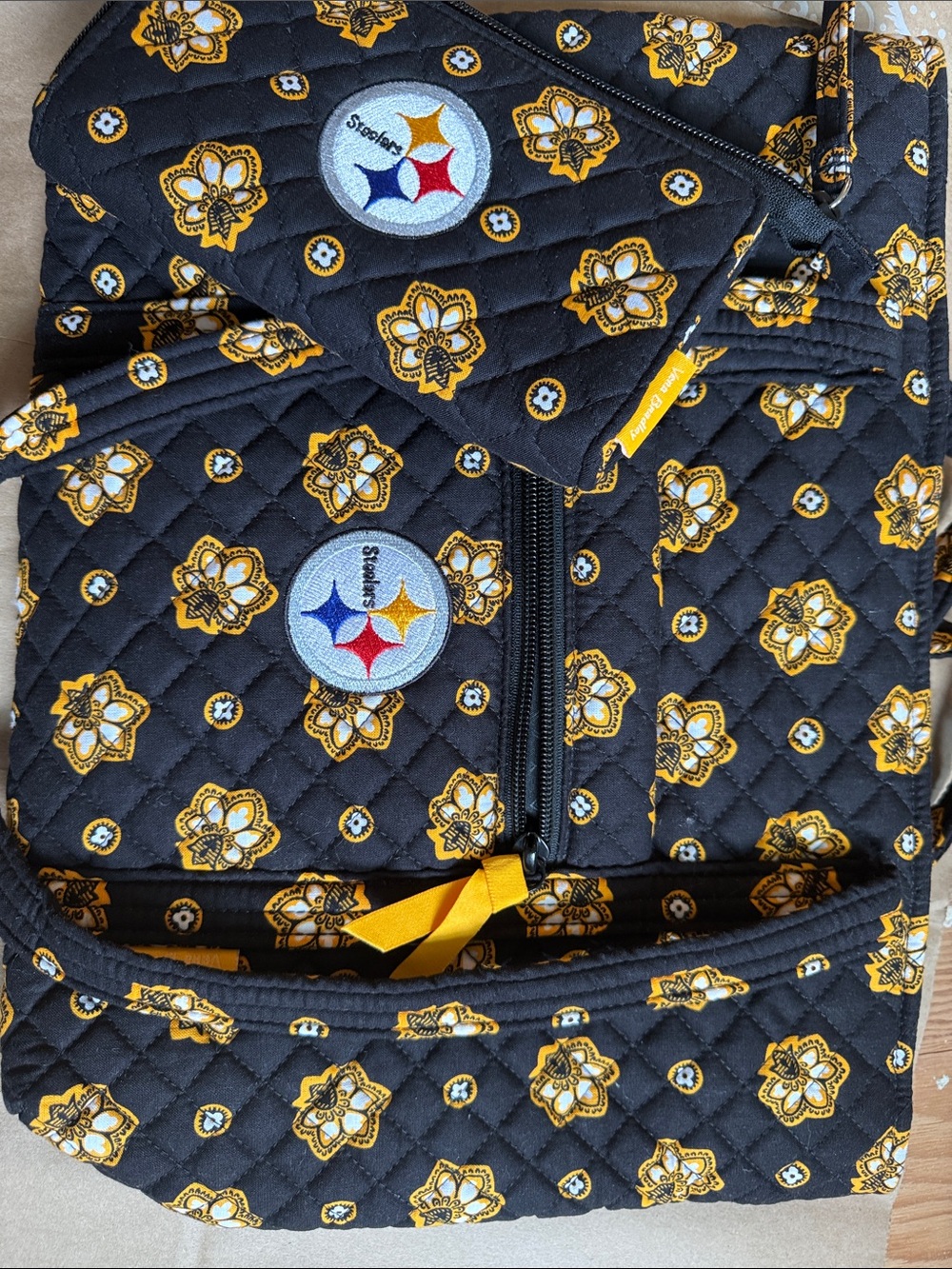 Pittsburgh Steelers Quilted Crossbody Bag - Black & Gold Floral and wallet